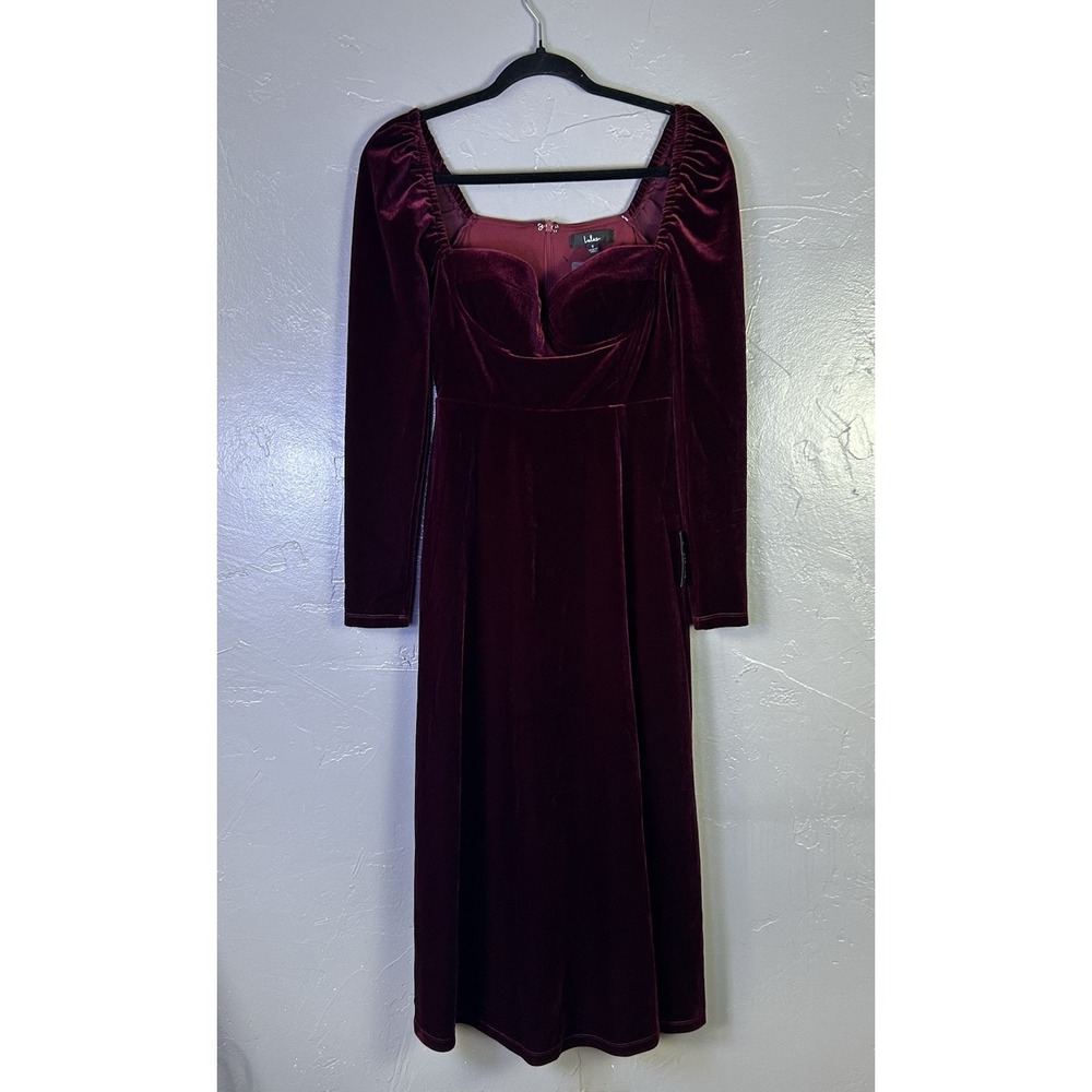 Lulus Precious Impression Burgundy Velvet Bustier Midi Dress Size S